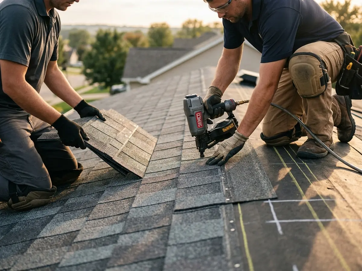 Professional roofer working on a residential roof in Merritt Island
